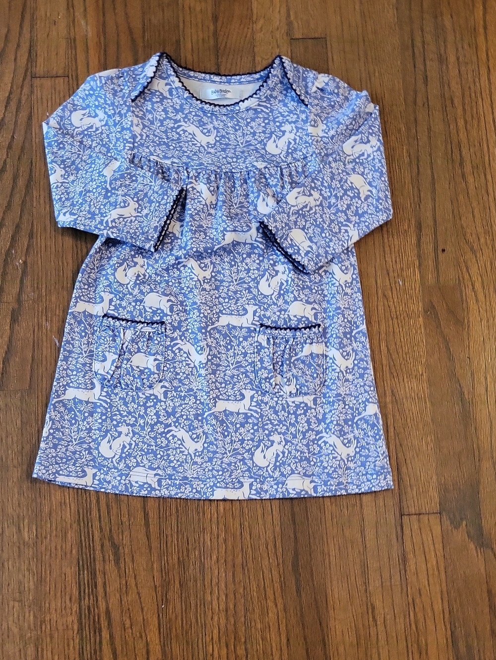 Baby Boden Light Blue Floral Woodland Print Long Sleeve Dress